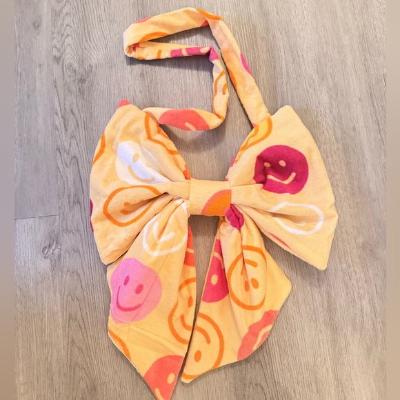 NEW Handmade "Big Smile" Yellow Terry Cloth Oversized Bow Crossbody Bag - Picture 3 of 5